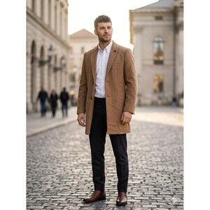 Distorted People Munich Men’s Camel Wool Blend Overcoat Jacket Size M Medium